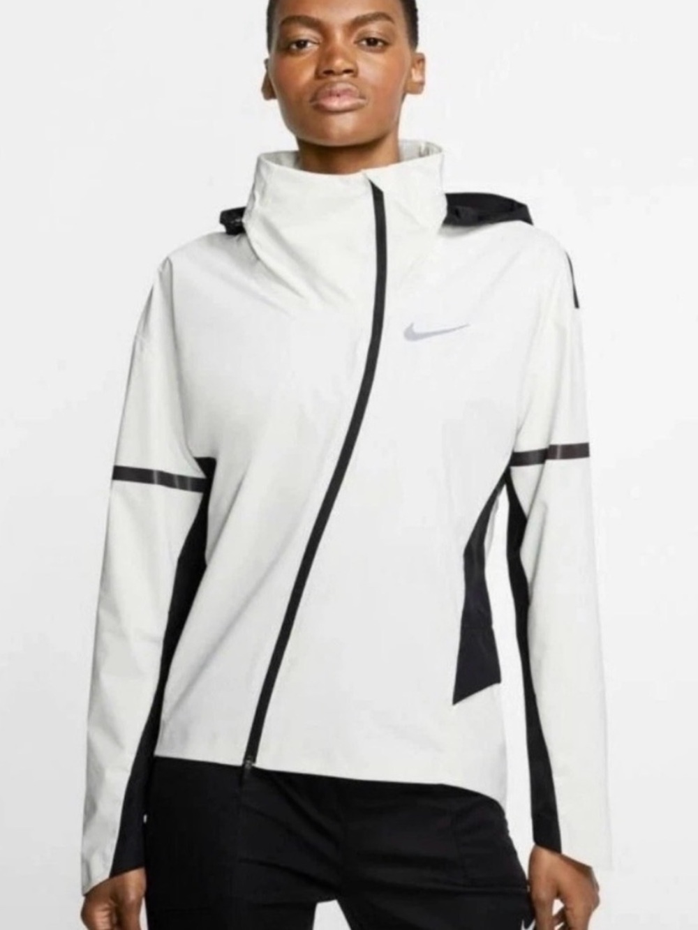 Nike Zonal AeroShield Running Jacket Women Large White Black Reflective Swoosh